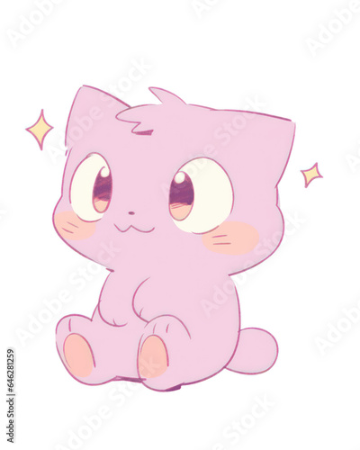 Cute pink cat cartoon design, Kawaii expression cute character funny and emoticon theme Vector illustration © Lohan