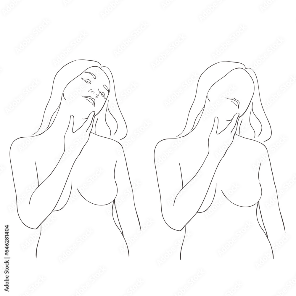 Line Art Pretty Women. Vector Illustration.
