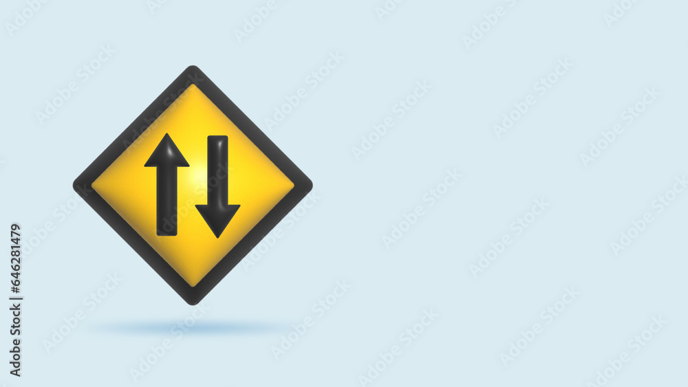 3d realistic Illustration Two Way Sign with yellow and black frame 3d realistic Illustration Two Way Sign with yellow and black frame