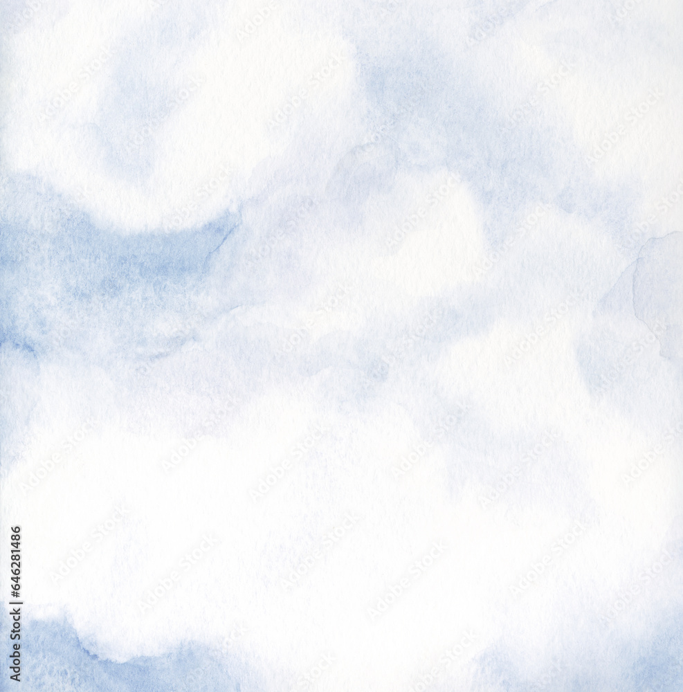 Watercolor Painting. Clouds in the blue sky