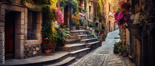Winding narrow stone street of an old fabulous beauty © Natia