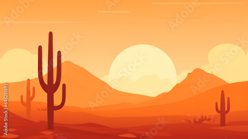 a simple desert landscape on an orange background depicts a cactus  in the style of minimalist backgrounds  naturecore  minimalist portraits  heatwave