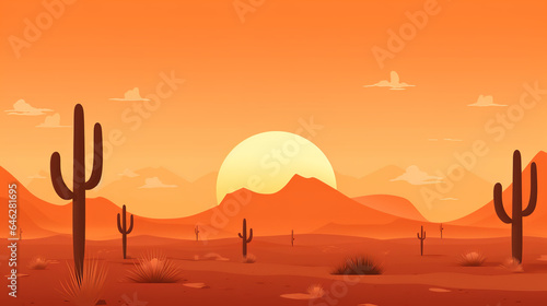 a simple desert landscape on an orange background depicts a cactus, in the style of minimalist backgrounds, naturecore, minimalist portraits, heatwave