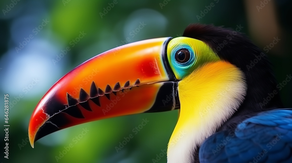 close-up shot super macro colorful toucan