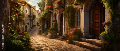 Winding narrow stone street of an old fabulous beauty © Natia