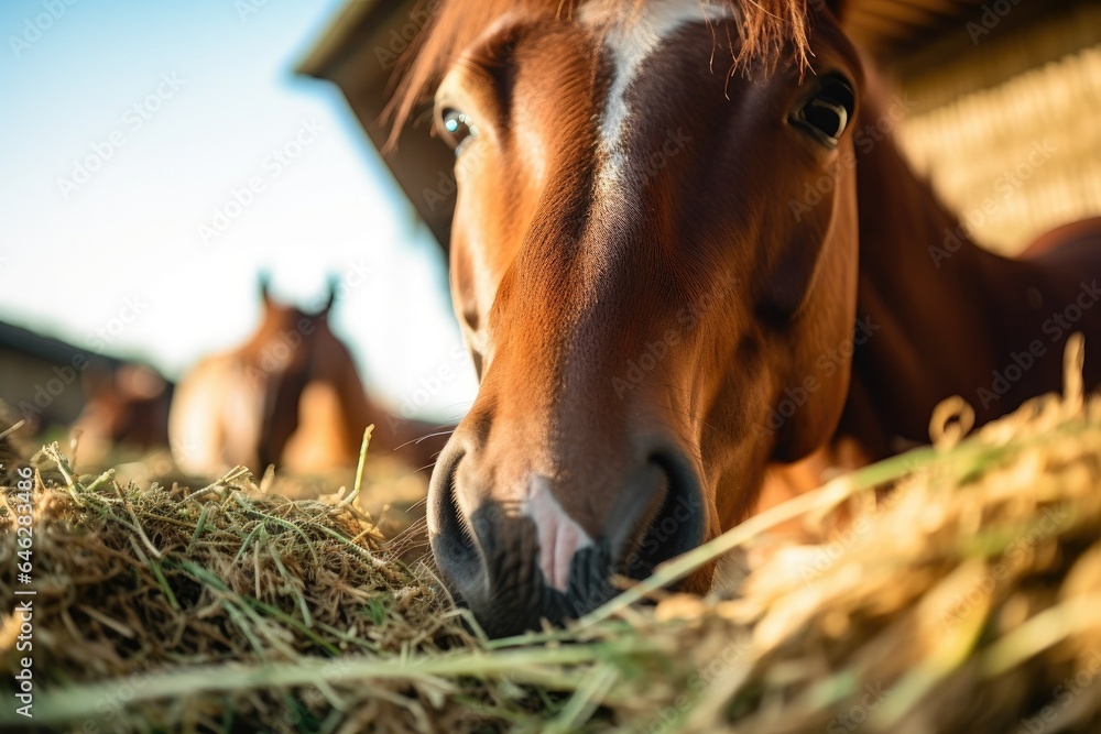 Fototapeta premium Horse's head with hay