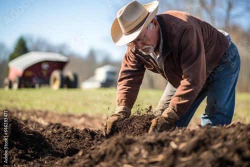 Farmer digging in ground