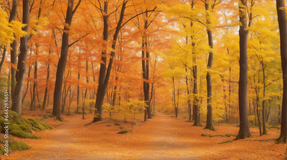 Autumn forest scenery with fall leaves