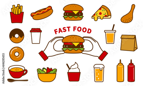 ハンバーガーショップのアイコンセット_Hamburger, fast food icon set