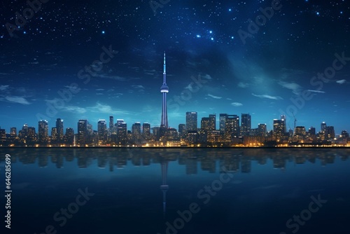 Night view of Toronto skyline, facing east. Generative AI