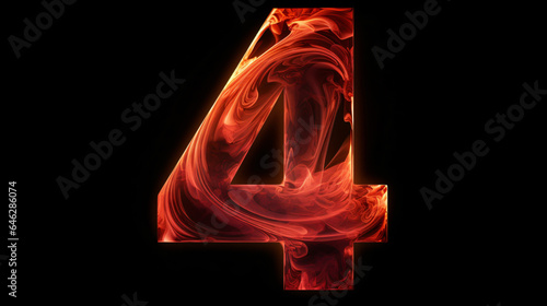 3d illustration of red number 4 or four inner shadow