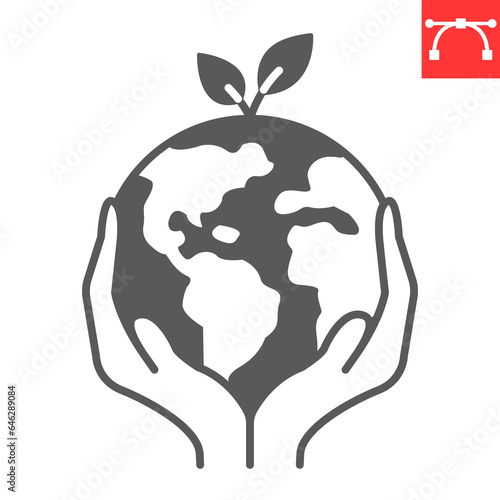 Save the world glyph icon, climate change and ecology, save earth vector icon, vector graphics, editable stroke solid sign, eps 10.