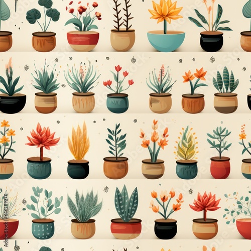 seamless pattern of home and office plants in pots for wrapping paper or wallpaper .