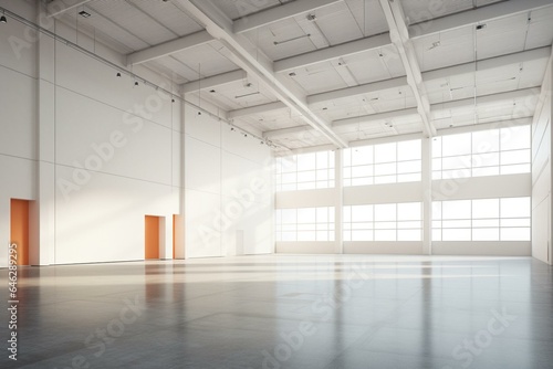 An empty hall for exhibitions  trade shows  meetings  events  sports. Suitable for factories  showrooms. 3D rendered image. Generative AI