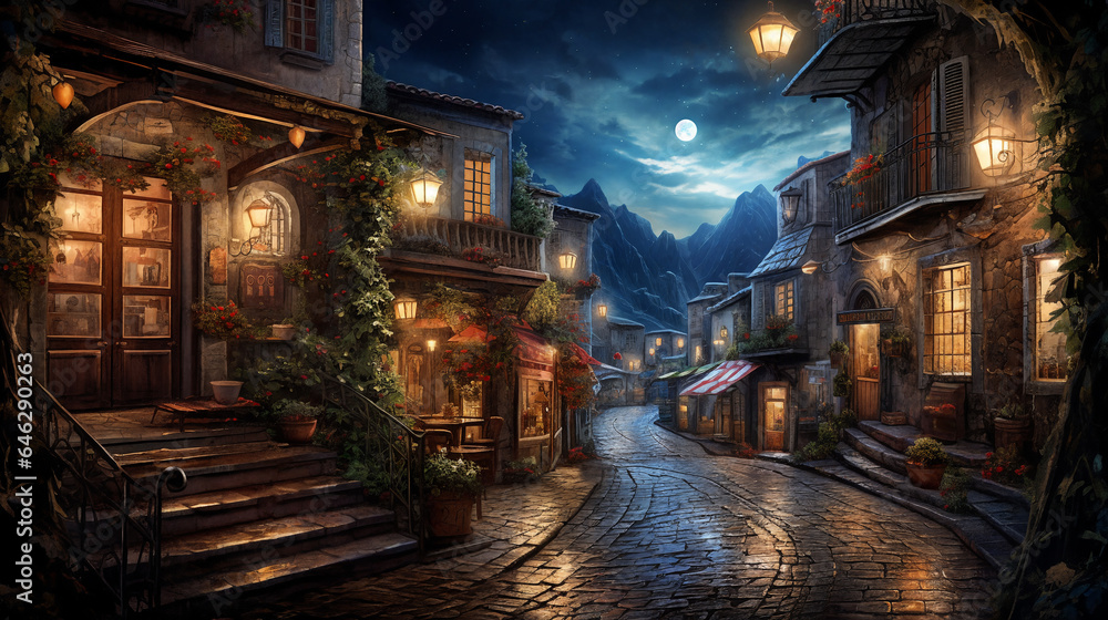 The charm of an old town street, where historic buildings and cobblestones tell stories of the past. Generative AI