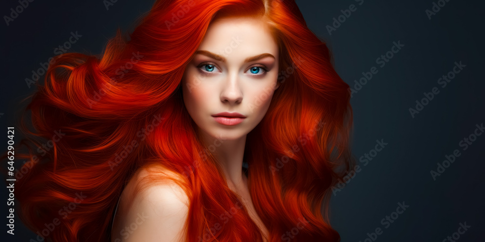 Young red haired woman with gorgeous voluminous long hair, dense, hairstyle. hair dye, hairstyle Young red haired woman with gorgeous voluminous long hair, dense, hairstyle. hair dye, hairstyle