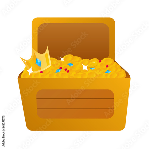 A chest of gold on a white background. Game icon. Vector