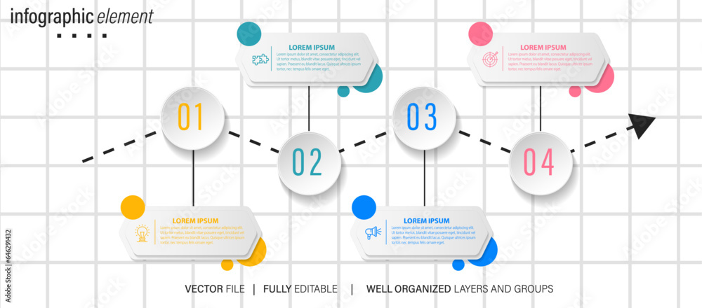Infographic design template. Timeline concept with 4 steps
