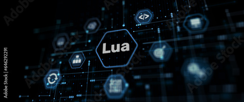 Lua Programming Language. Scripting programming language. Abstract background