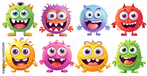 set of funny cartoon monsters on transparent isolated background, generated ai © weissdesign