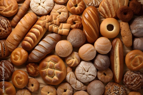 Many kinds of bread, Top view bakery background