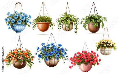 Set of plant in pots with transparent background, generated ai