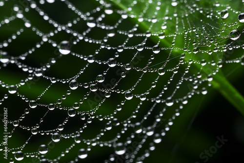 Stunning Dew-Kissed Spider Macro Photograph. Explore the captivating world of nature with this striking macro photograph of a dew-kissed spider. This high-quality stock image captures intricate detail