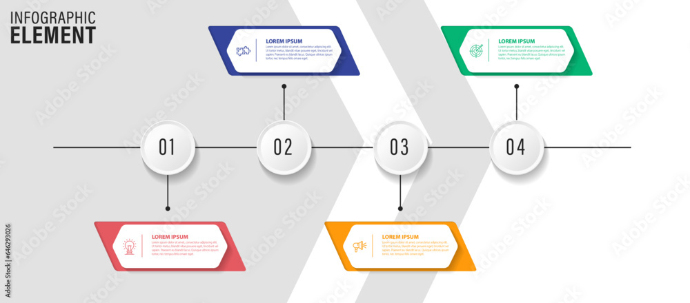 Business infographic element process template design with icons and 4 options or steps. Vector illustration.
Business infographic element process template design with icons and 4 options or steps. Vector illustration.