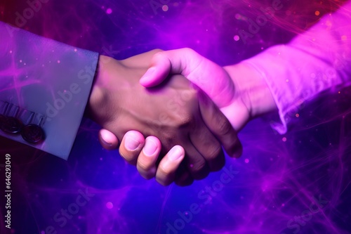 Handshake between business people on tech background
