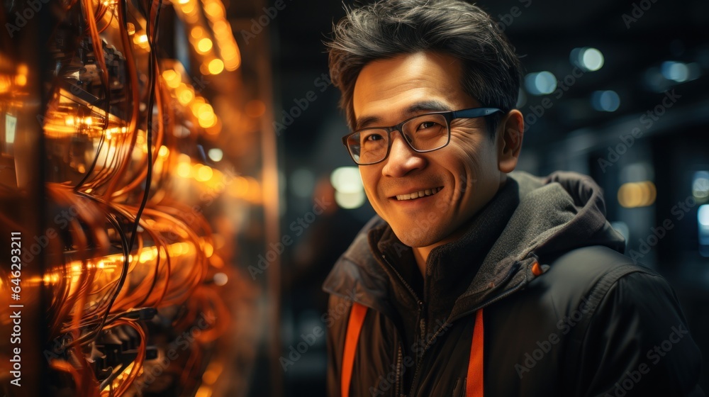 Obraz premium Senior men collaborating on data systems in a server room. Generative AI