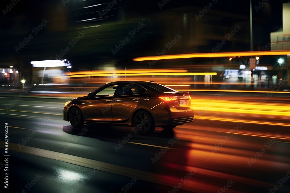 Car on the road at night with motion blur background