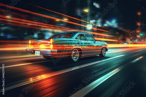 car on the road with speed motion and light effects