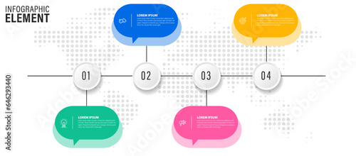 Timeline infographic with infochart. Modern presentation template with 4 steps for business process. Website template on white background for concept modern design. Horizontal layout.
