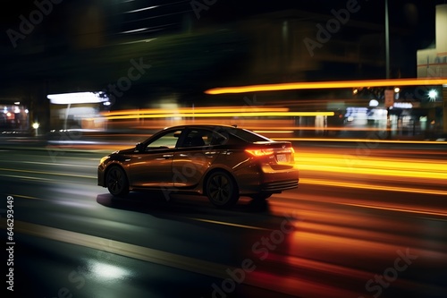 Car on the road at night with motion blur background