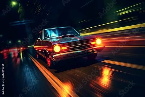 Car on the road at night with motion blur