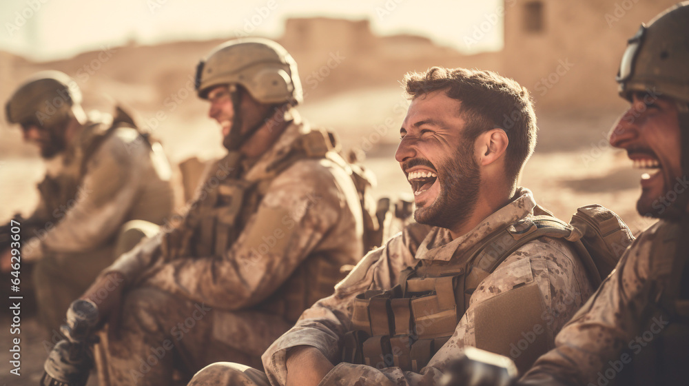 Fototapeta premium military enjoying in the desert
