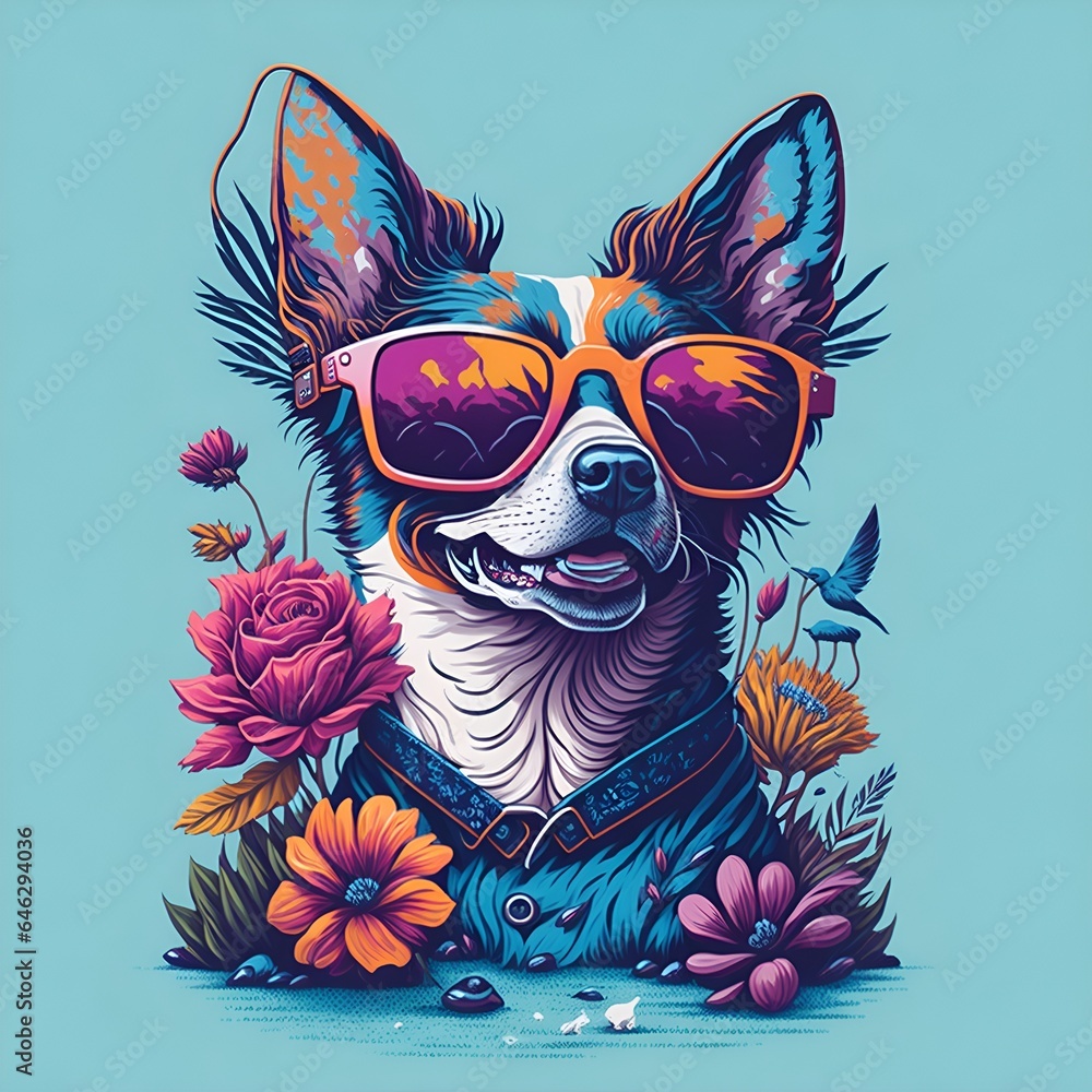 Dog with trendy sunglasses 