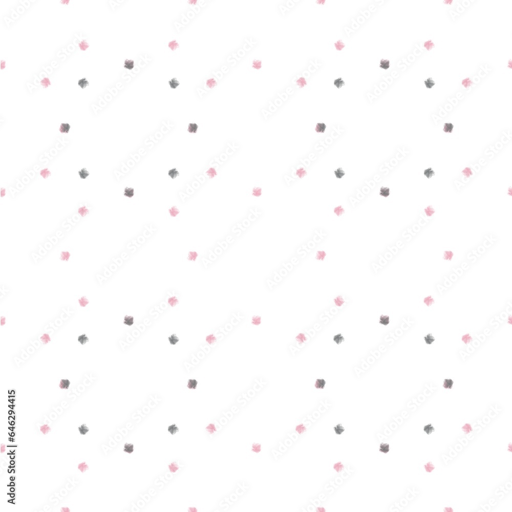 Seamless abstract geometric pattern. Simple background on pink, grey, white colors. Illustration. Symmetric dots structure. Designed for textile fabrics, wrapping paper, background, wallpaper, cover.