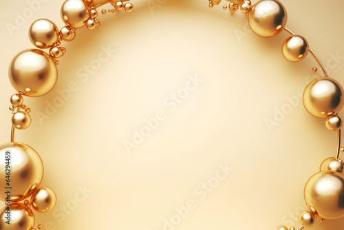 3d style golden rings frame on a gold metallic background with spheres representing planets