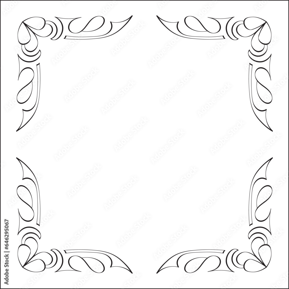 Elegant black and white monochrome ornamental border for greeting cards, banners, invitations. Vector frame for all sizes and formats. Isolated vector illustration.