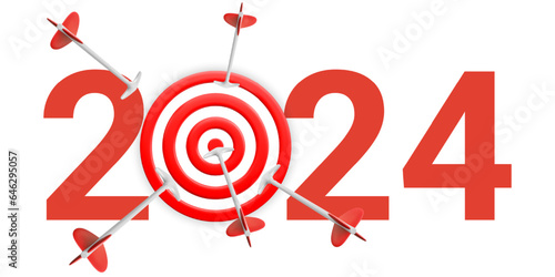 New Year realistic target and goals with symbol of 2023 from red target and arrows. Target concept for new year 2023. Vector illustration