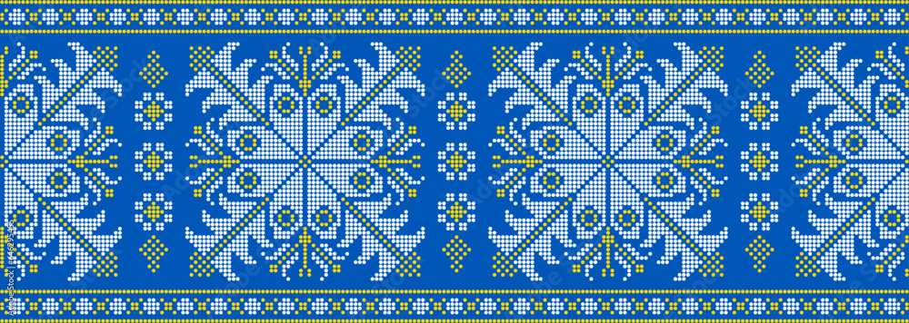 Vector illustration of Ukrainian ornament in ethnic style, identity, vyshyvanka, embroidery for print clothes, websites, banners. Background. Geometric design, border, copy space, frame Vector illustration of Ukrainian ornament in ethnic style, identity, vyshyvanka, embroidery for print clothes, websites, banners. Background. Geometric design, border, copy space, frame