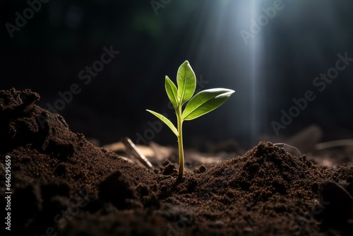 Plant emerging from ground. Generative AI