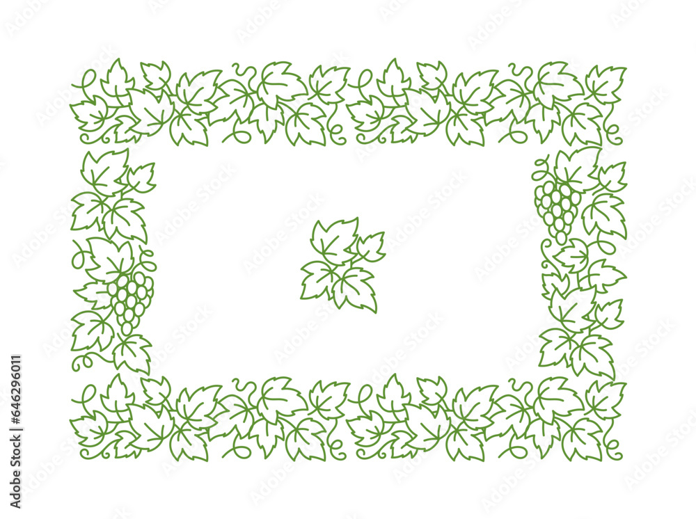 Grape vine rectangular frame. Grape leaves. Editable outline stroke. Vector line. Grape vine rectangular frame. Grape leaves. Editable outline stroke. Vector line.