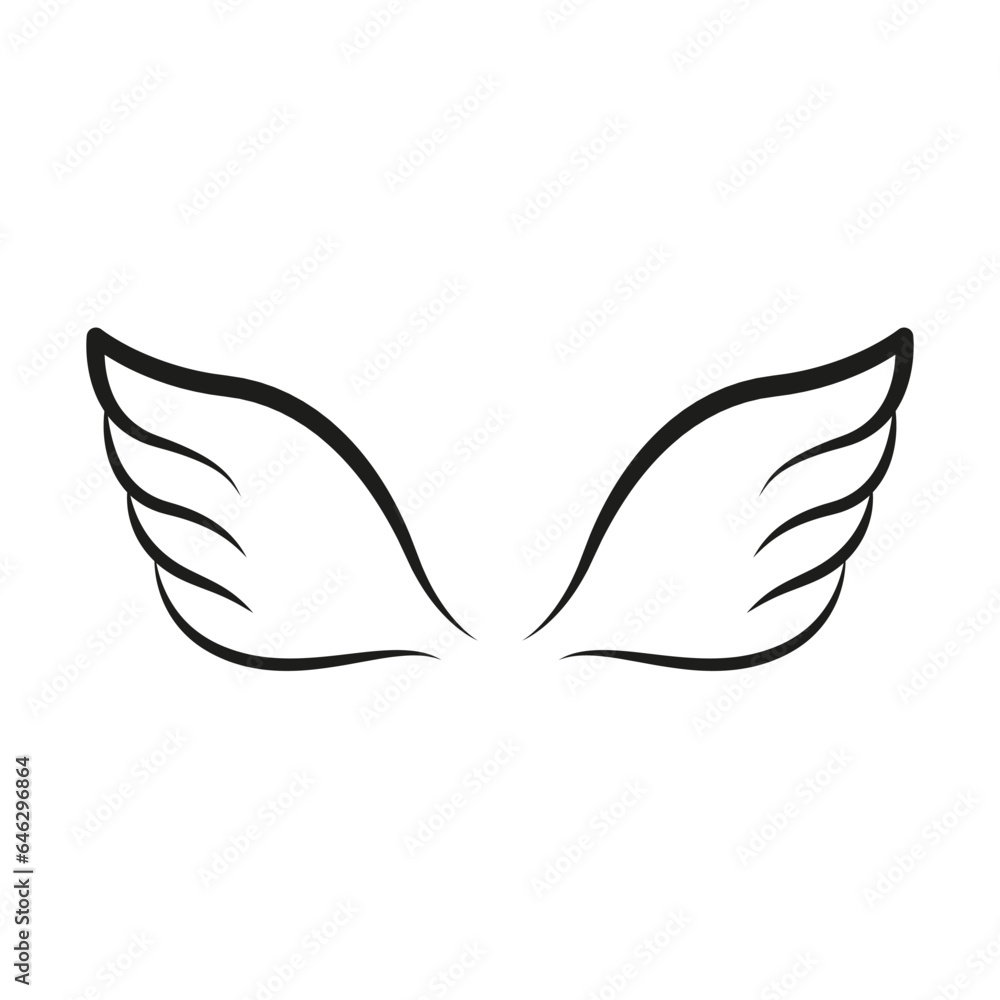 Wings line template icon. Wings for fly bird, angel and religious symbol. Wings badges decorative shapes. Vector Wings line template icon. Wings for fly bird, angel and religious symbol. Wings badges decorative shapes. Vector