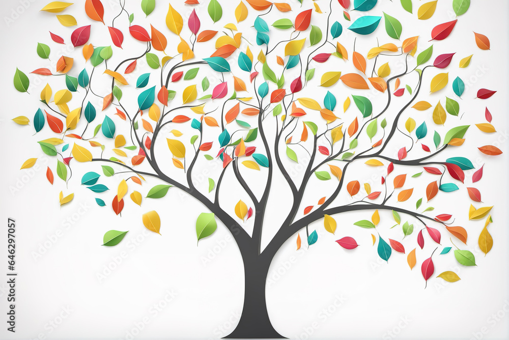 Obraz premium generative AI, Illustration of a big tree with colorful leaves