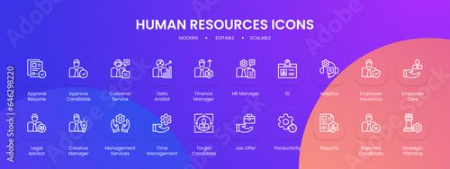 Human resources icon collection with black outline style. business, team, teamwork, set, work, management, symbol. Vector Illustration