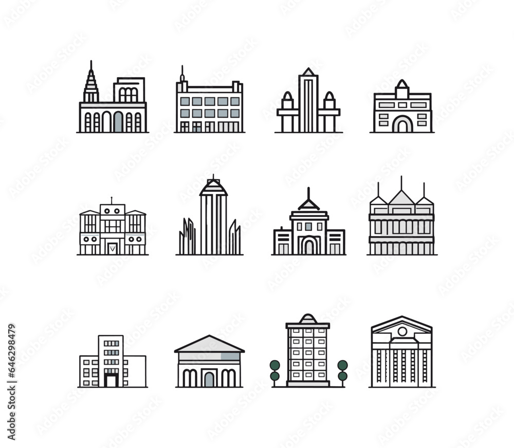 Vector set of abstract logo design templates of building in simple linear style 