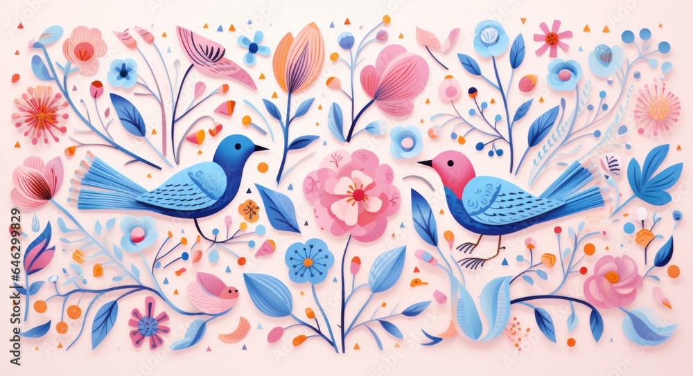 A vibrant painting of a bird soaring among a flurry of colorful flowers evokes a feeling of freedom and joy A vibrant painting of a bird soaring among a flurry of colorful flowers evokes a feeling of freedom and joy