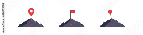 Mountain with navigation point vector illustration. Journey location road set.